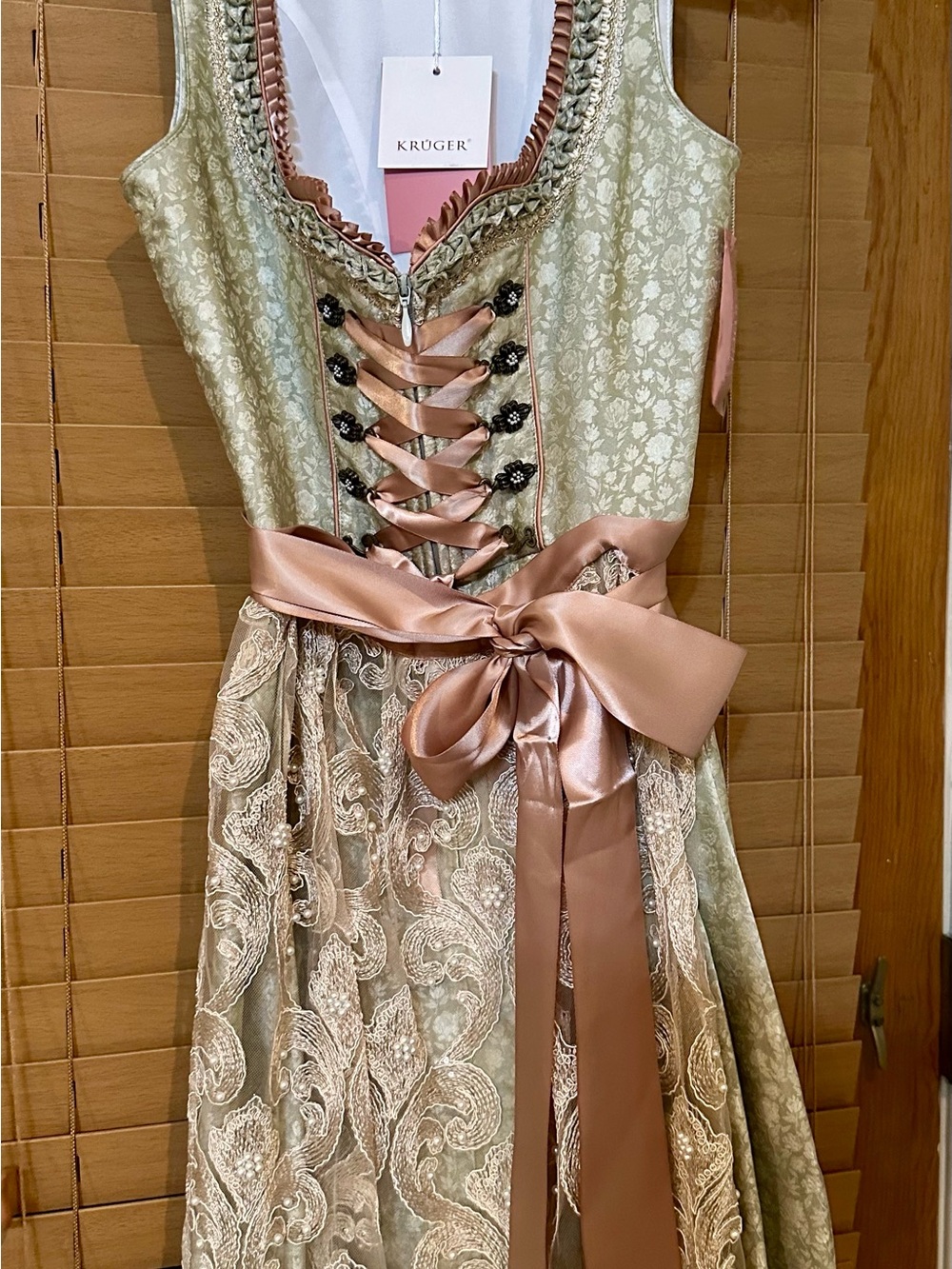 NWT Krüger Madl Sage Green Midi Dirndl with Pearl Embellished Apron - Picture 8 of 14